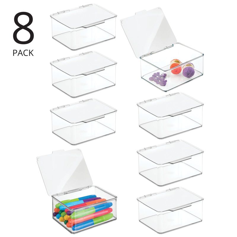 mDesign Tall Plastic Stackable Art/Craft Storage Bin, Hinged Lid, 2 of 10