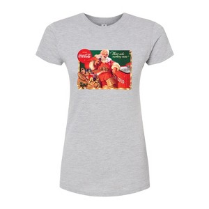 Women's - Coca-Cola - Vintage Santa With Coca Cola Ice Cooler Juniors Fitted Graphic T-Shirt - 1 of 3