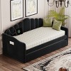 Twin Size Upholstered Daybed with Trundle & USB Charging Ports, Velvet Sofa Bed with Storage Pockets-Baofuwish - 3 of 4