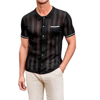 Men's See Through Short Sleeve Knit Shirt Lapel Collar Stretch Lightweight Polo Shirts