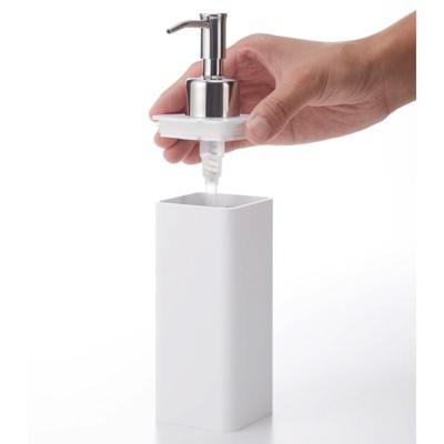 White Adhesive Wall-Mounted Soap Dispenser with Stainless Steel Pump