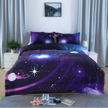 Piccocasa 100% Polyester Galaxy Sky Cosmos Night Pattern 3d Printed Duvet  Cover Sets 3 Pcs With 1 Pillowcase Twin Dark Purple : Target