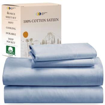 Soft 100% Cotton Sheets Set - Cooling Durable Sateen, Deep Pocket - by California Design Den