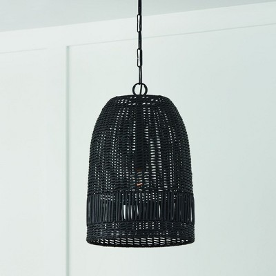 Naomi Matte Black Hand-Woven Rattan Pendant Light