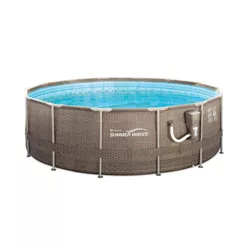 Summer Waves P20014482 14' x 48" Outdoor Round Frame Above Ground Swimming Pool Set with Skimmer Filter Pump, Filter Cartridge, and Ladder - Brown