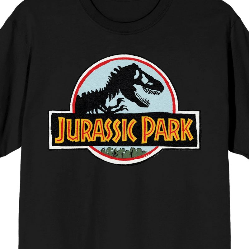 Jurassic Park Blue & Pink Logo Crew Neck Short Sleeve Black Men's T-shirt, 2 of 4