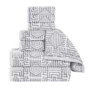 Cotton Modern Geometric Jacquard Soft Highly-Absorbent Assorted 8 Piece Bathroom Towel Set by Blue Nile Mills - 1 of 4