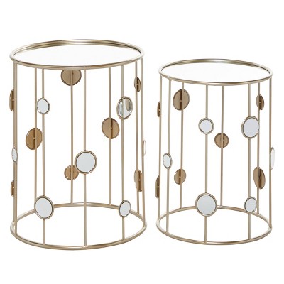 Set of 2 Contemporary Metal Accent Tables with Mirrored Top Gold - Olivia & May