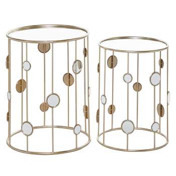 Set of 2 Contemporary Metal Accent Tables with Mirrored Top Gold - Olivia & May