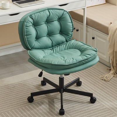 PU Leather Armless-Office Desk Chair with Wheels Cross-Legged for Home Office