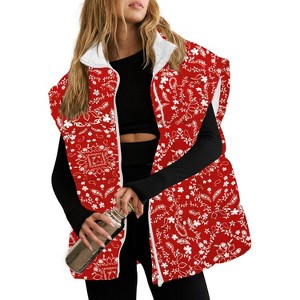Imily Bela Womens Floral Quilted Puffer Coat Winter Warm Oversized Vest Cap Sleeve - 1 of 4
