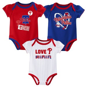 MLB Philadelphia Phillies Infant Girls' 3pk White Bodysuit - 1 of 4