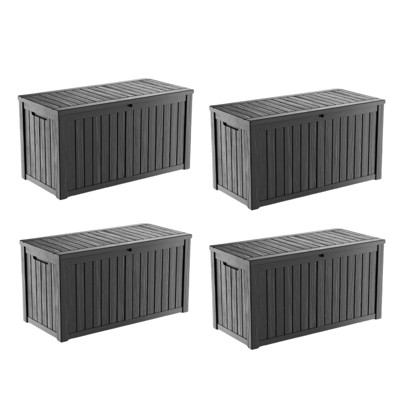 VisioGear Deck Boxes, 4-Piece 150 Gal Outdoor Storage Deck Box, Small Patio Storage Bin for Garden Tools, Black, 54.25"*26.5"*28.74"