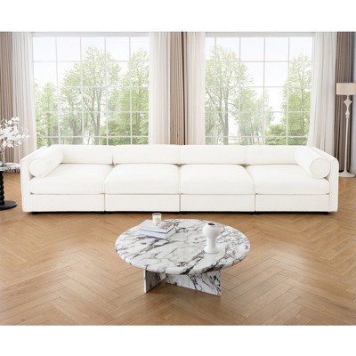 DOMETOUR Modular 4-Seat Sectional Sofa with Storage, Cylindrical Backrest & Armrests, Deep Comfortable Seating, White