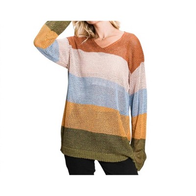 Women's Blocked Sweater - Cotton Bleu