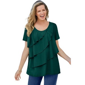 Woman Within Plus Size Ruffle Tee - 1 of 4