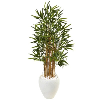 Nearly Natural 4’ Bamboo Tree In White Oval Planter : Target