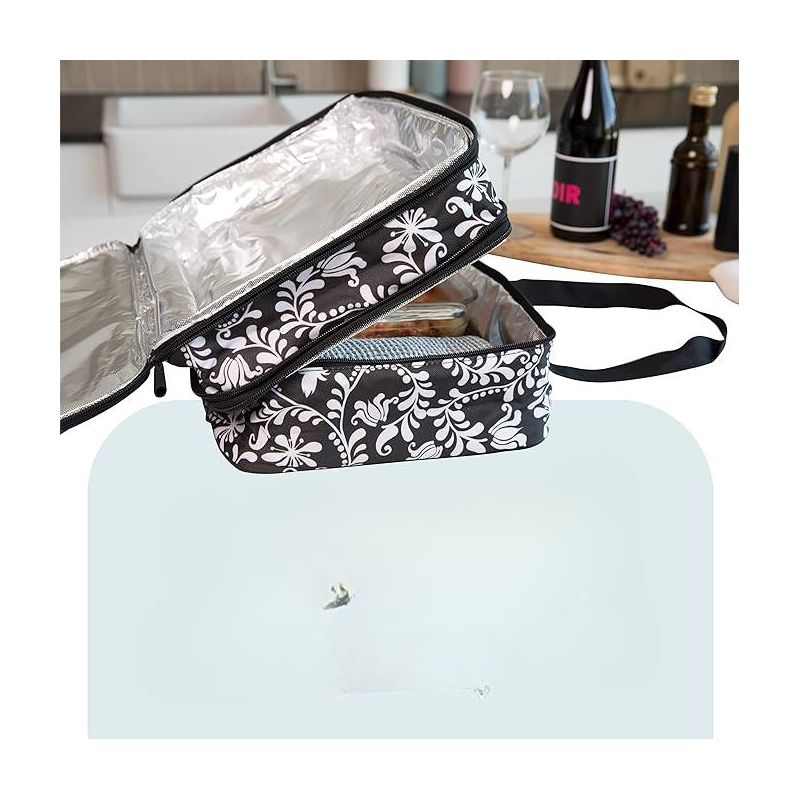 Dawhud Direct Insulated Casserole Travel Carry Bag Black and White Design, 4 of 6