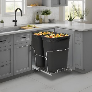 Double Bin Pullout Trash Can with Damping, Capacity, Under Cabinet Door-Equipped Model, Durable Steel Frame, Full-Extension Slides, Space-Saving - 1 of 4