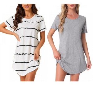 INSPIRE CHIC Women's 2 Pcs Round-Neck Curved-Hem Short-Sleeve Nightshirt Sleep Gown - 1 of 4