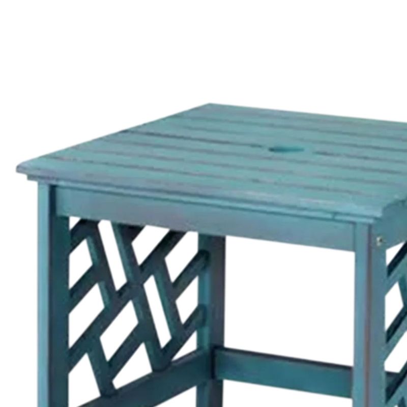 Four Seasons Courtyard 18 Inch Distressed Hardwood Portland Square Outdoor Patio End Table with Brushed Wire Finish & 70 Pound Maximum Capacity, Blue, 6 of 8