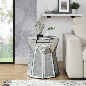 VYNXARIA 20-Inch Drum Style Coffee Table with Mirror Crystal Inlay - Modern Luxury Accent Table - 1 of 4