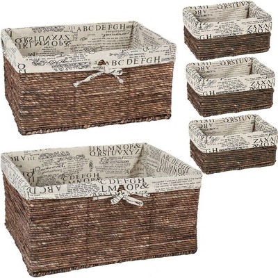 Juvale 5 Piece Set Wicker Baskets, Woven Decorative Storage Baskets with Liner, Brown