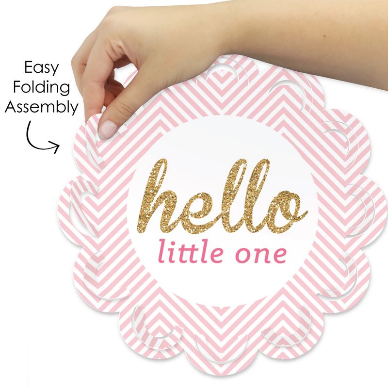 Big Dot of Happiness Hello Little One - Pink and Gold - Girl Baby Shower Round Table Decorations - Paper Chargers - Place Setting For 12, 5 of 9