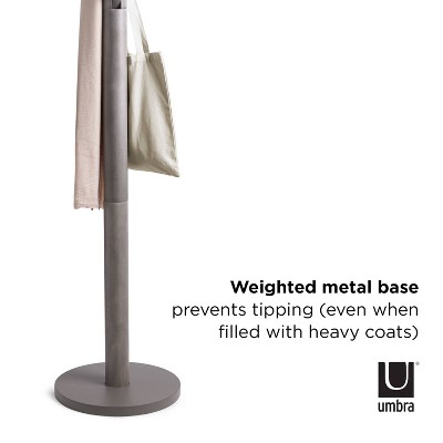 Gray Rubberwood Modern Freestanding Coat Rack with 9 Hooks