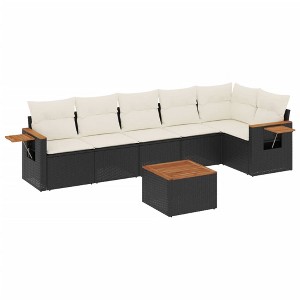 vidaXL 7 Piece Patio Sofa Set with Cushions Black and Cream - With Table - 1 of 4