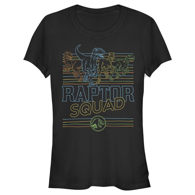 Juniors Womens Jurassic World: Camp Cretaceous Retro Raptor Squad T-Shirt, 1 of 4
