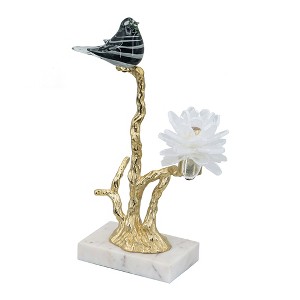 Gulches Decorative Objects: Black Bird on Branch with Marble Base 10/15/15 in and 10 in Gray Bird Mesh Candle Holders - 1 of 4