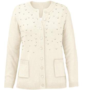Collections Etc Pearl Trimmed Button Front Cardigan Sweater