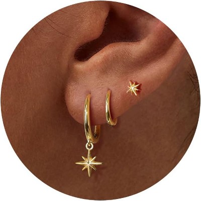 Freekiss 3 Pairs Gold Hoop Earrings Set: Dainty Stud Earrings Trendy Small 14K Gold Plated Hypoallergenic Dangle Cartilage