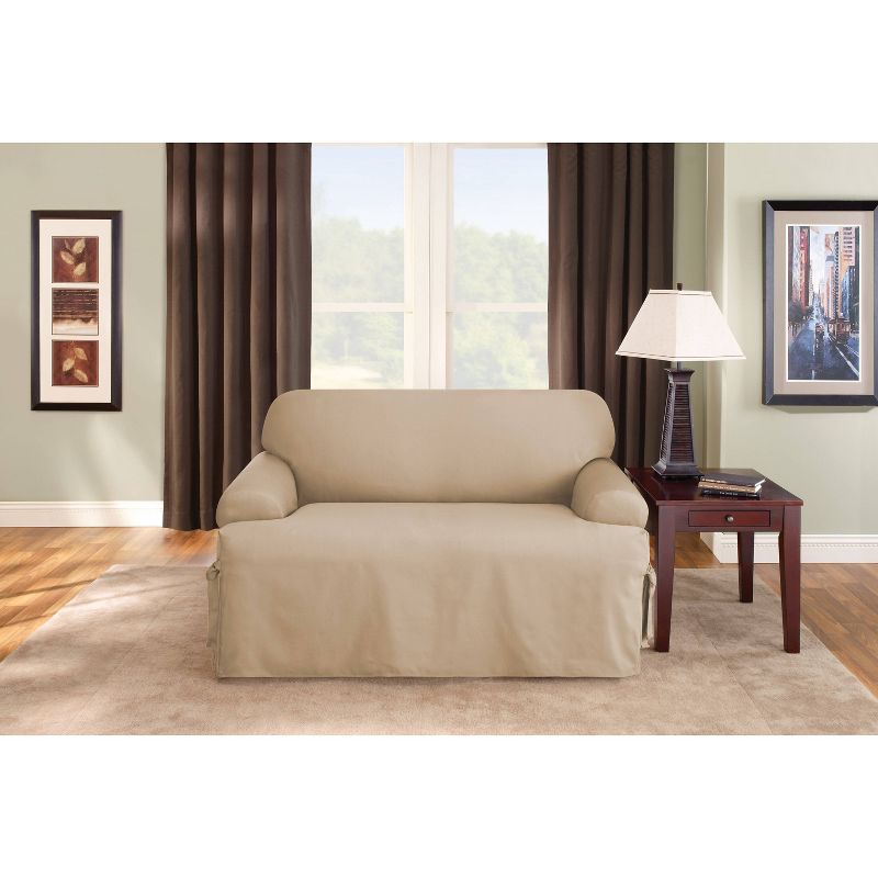 Duck T Cushion Loveseat Slipcover Tan - Sure Fit, 1 of 5