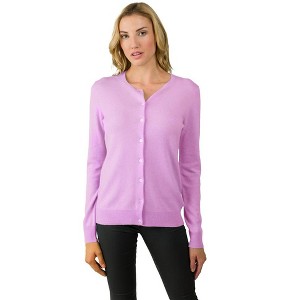 JENNIE LIU Women's 100% Cashmere Button Front Long Sleeve Crewneck Cardigan Sweater - 1 of 2