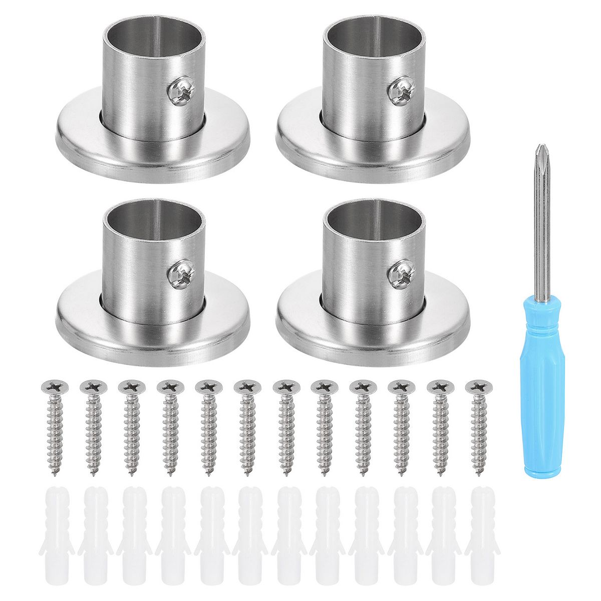 Unique Bargains Stainless Steel Brushed Finish Durable Rust Resistant High-Leg Closet Rod Holder with Cover 4 Pcs - thumbnail 5