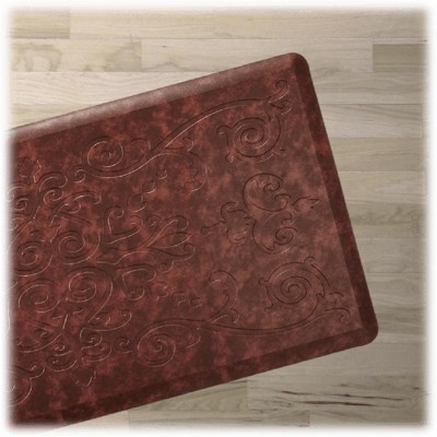 Burgundy Medallion Embossed Anti-Fatigue Kitchen Mat
