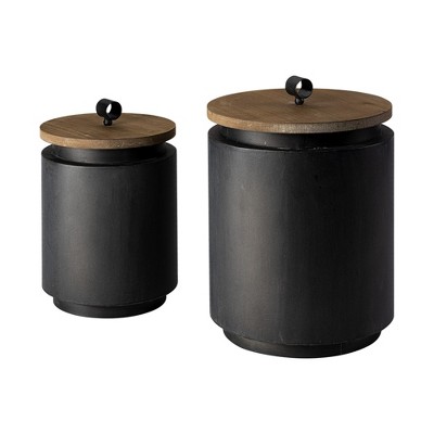 HomeRoots Set of Two Dark Gray Metal Decorative Canister
