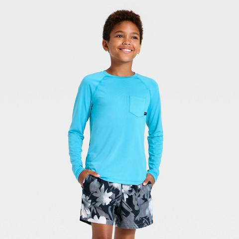 Art Class Boys' Long Sleeve Rash Guard Swim Shirt - art class™ Blue L