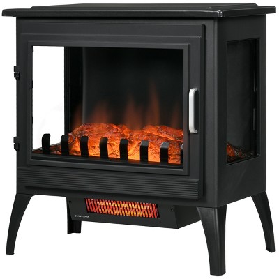 Syemin Indoor Fireplaces 24" Electric Fireplace Stove, Freestanding Infrared Fire Place Heater with Overheat Protection, Black, 24"*14"*24"