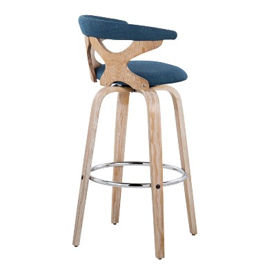 Gardenia Blue Swivel Barstools with Wood and Metal Frame, Set of 2