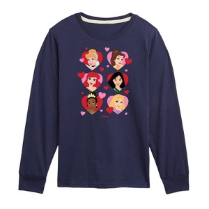 Girls' - Disney Princess - Princesses Heart Grid Long Sleeve Graphic T-Shirt - 1 of 4