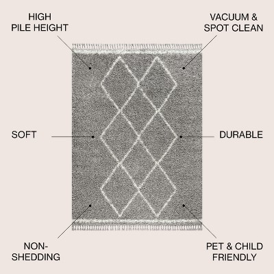 Cream/Grey Moroccan Tribal Trellis 5' x 8' Shag Area Rug