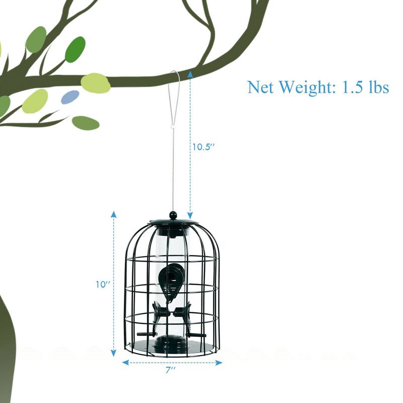 Costway Squirrel-proof Caged Tube Wild Bird Feeder Outdoor Metal Seed Guard Deterrent, 2 of 8