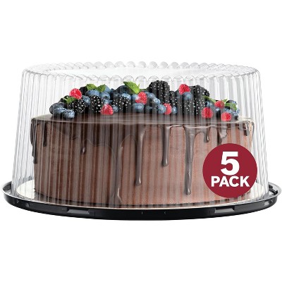 5 Pack 10-11" Plastic Disposable Cake Containers with Dome Lids and Cake Boards