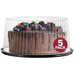 5 Pack 10-11" Plastic Disposable Cake Containers with Dome Lids and Cake Boards - 1 of 4