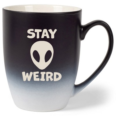 100 North Alien 10 Ounce Black and White Two Toned Ombre, Comfortably Fits Your Hands, Ceramic Tea Coffee Cup Mug, Stay Weird