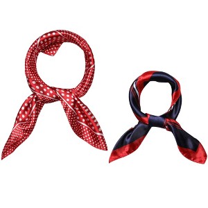 Allegra K Women's Satin Printed Square Kerchief Hair Wrap Neck Scarf 2Pcs - 1 of 4