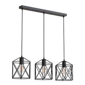 YANSUN Industrial Pendant Light, 3-Light Hanging Fixture, Black Mesh Shade, E26 Base, Non-Integrated Bulb Design - 1 of 1